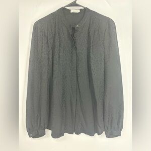 NWOT A.L.C. Leopard Print Monochromatic 100% Silk Black Long Sleeve Blouse 10